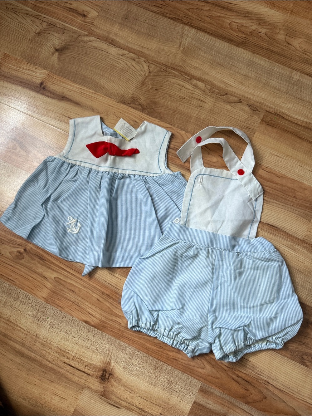 Kids Two-Piece Sailor Outfit - Light Blue & White with Red Bow